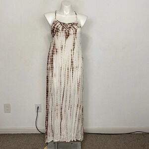Earthbound "NEW" Brown/White Hippie Tie Dye Bohemian Maxi Dress Size L